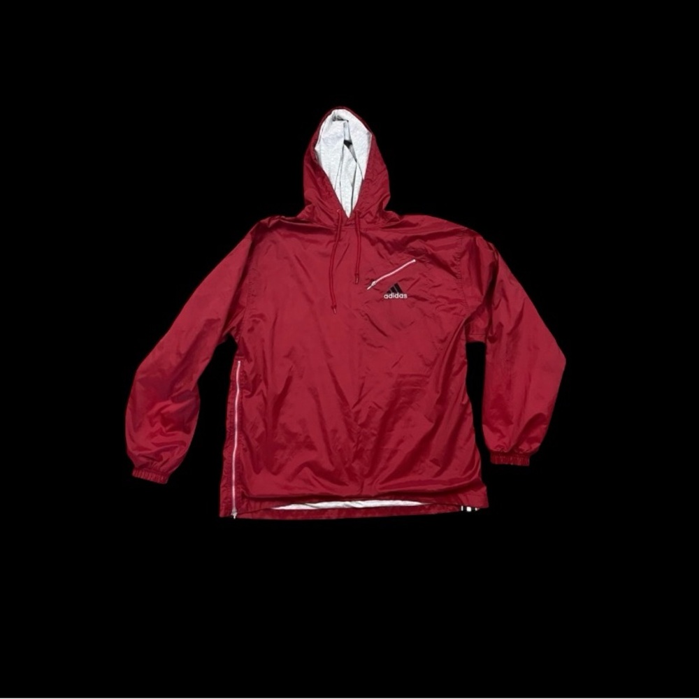 Vintage Adidas Pullover Windbreaker Jacket Hooded Embroidered Logo Red Mens L